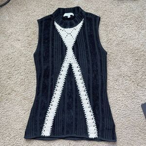 Thakoon Mock Neck Crochet Gothic Knit Top Mod Go Go S